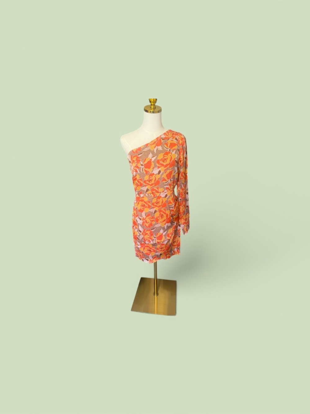 Asymmetrical One-Shoulder Floral Mini Dress in Orange